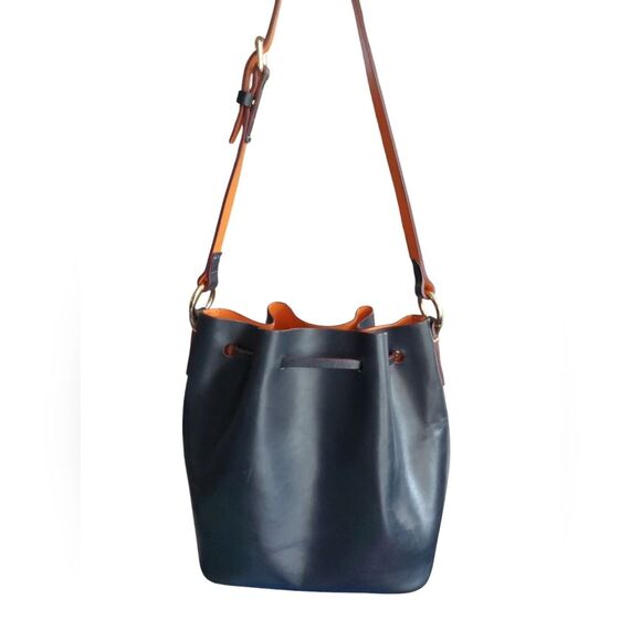 Dooney Bourke Serena Small Hobo Bucket Shoulder Bag Navy Orange - Picture 2 of 16